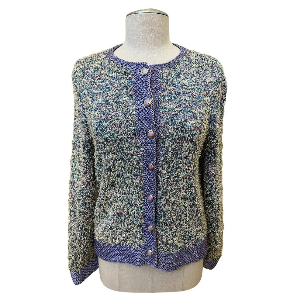 Women's Vintage Handmade M. Stapleton Fuzzy Knitted Cat-Eye Button Sweater S/M